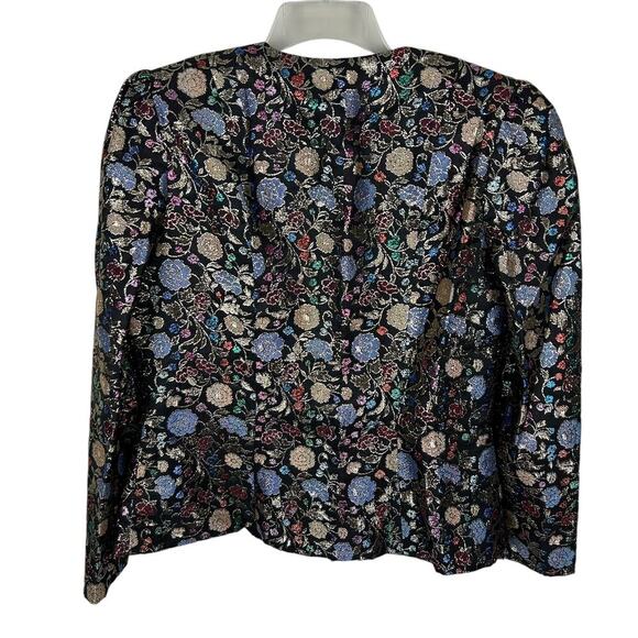 Vintage 80s Baroque Metallic Floral Structured Blazer L - Picture 3 of 4